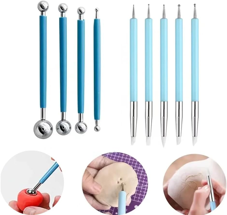 Professional Clay Sculpting Tools Set, Blue, 9 Pieces, Ball Stylus and Modeling Tools for Pottery, Ceramics, Art