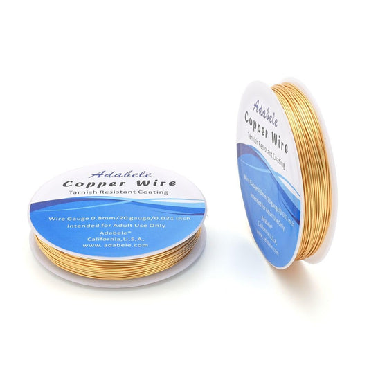 Adabele 65 Feet Premium Tarnish Resistant Round Jewelry Wire Copper Beading Wire Spool Bulk (0.8mm/20 Gauge) 18K Gold Plated for DIY Craft Jewelry Making BF286-8