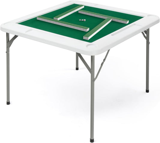 PEXMOR 39.5" Foldable Mahjong Table, Square 4 Player Card Game Table w/Cup Holders & Chip Grooves, Portable Folding Poker Domino Board Game Table for Blackjack, Texas Hold'em, Jigsaw Puzzles Game