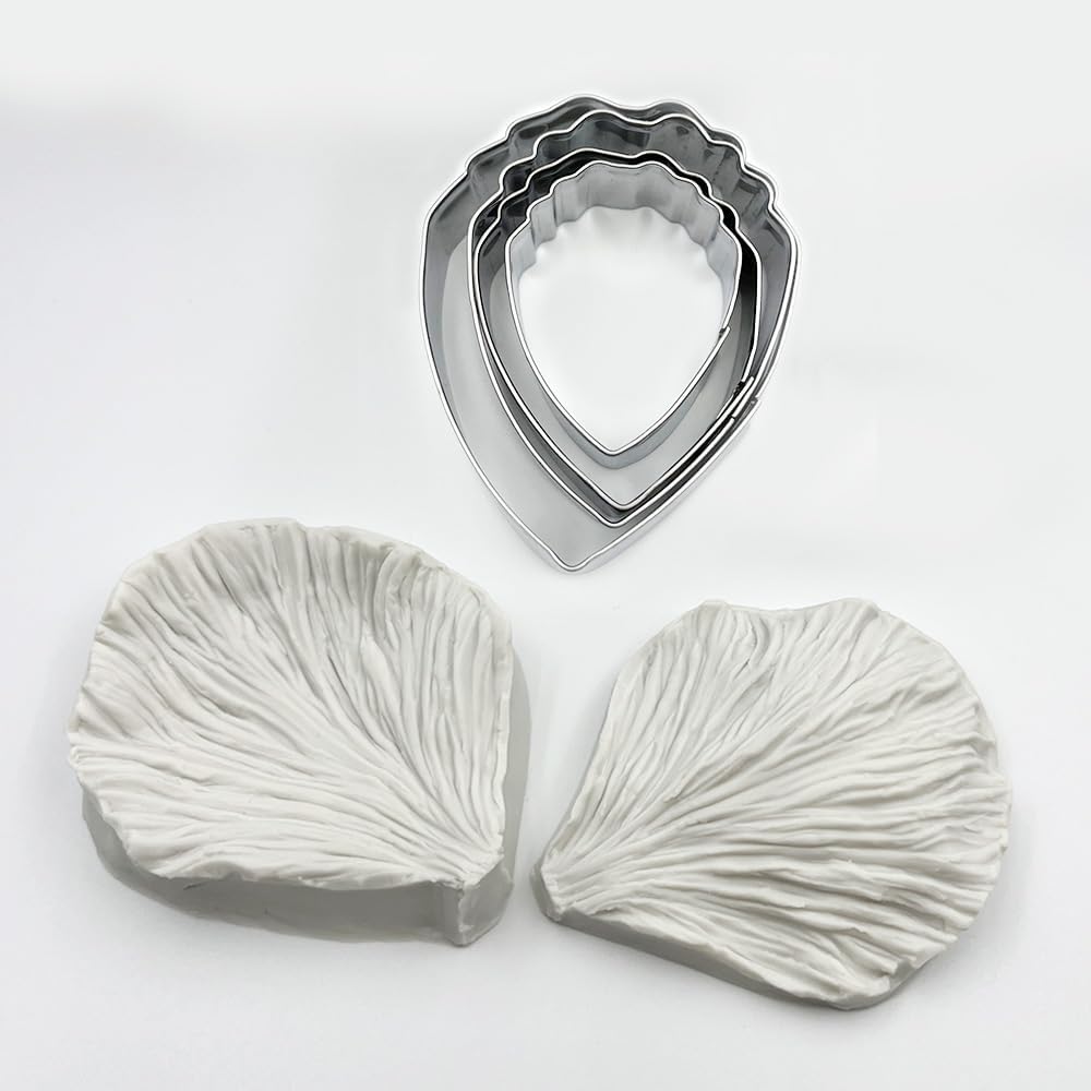 4pcs Stainless Steel Peony Cutter 2pcs Gumpaste Peony Silicone Veining Mold Gum Paste Peony Fondant Flower Molds for Sugarcraft Cake Decorating Candy Polymer Clay