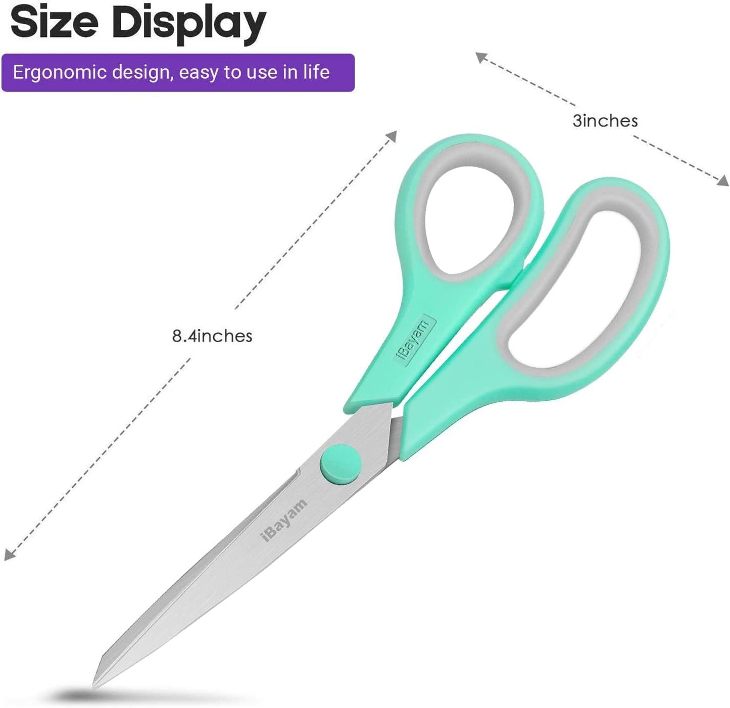 8 '' Multipurpose Heavy Duty Scissors Bulk 24-Pack, 2.5mm Thickness Ultra Sharp Blade Shears with Comfort-Grip Handles for Household School Office Supplies, Right/Left Hand Tools