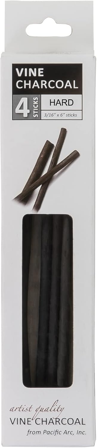 Pacific Arc Artist Vine Charcoal Sticks and Smooth Drawing Charcoal Parent (Hard 4 Pack)