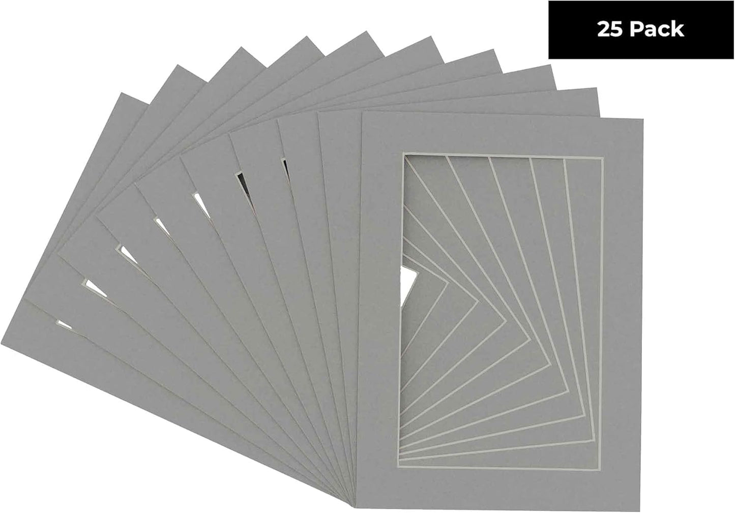 Pack of 25 Acid Free 8x10 Mats Bevel Cut for 5x8 Photos - Mid Grey Precut Matboards With Backing Boards and Clear Photo Mat Bags For Pictures, Photos, Framing - 4-ply Thickness