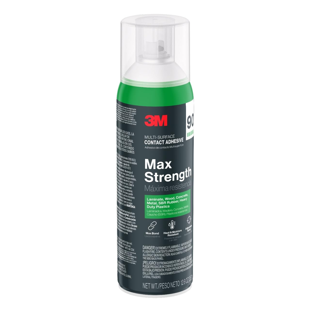 3M Max Strength 90 Contact Adhesive Spray, 12.6 oz (Pack of 6) – Low VOC Heavy Duty Glue with Adjustable Nozzle, Heat & Water Resistant Bond for Metal, Wood, Plastic, Laminate, Concrete