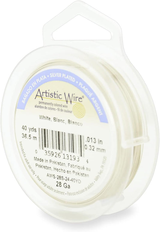 Artistic Wire, 28 Gauge Silver Plated Tarnish Resistant Colored Copper Craft Jewelry Wrapping Wire, Pearl Silver, 40 yd