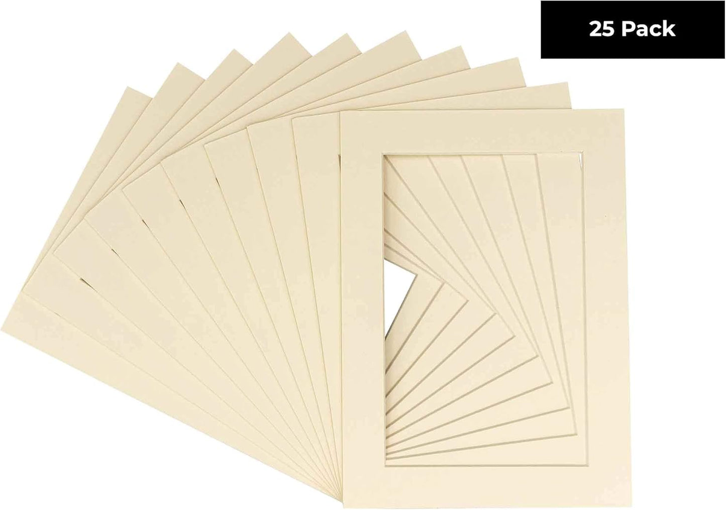 5x7 Mat for 8.5x11 Frame - Precut Mat Board Acid-Free Show Kit with Backing Board, and Clear Bags Textured Cream 5x7 Photo Matte For a 8.5x11 Picture Frame Matboard for Framing, Pack of 25 Mats