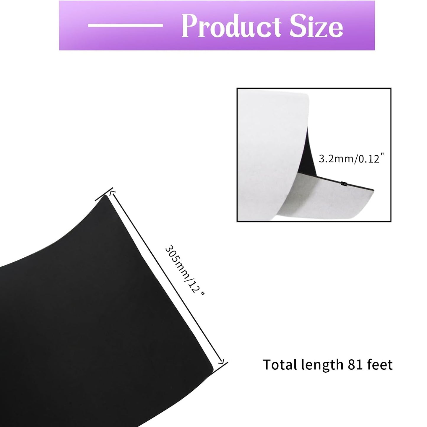 Closed Cell Neoprene Foam Rubber Sheet with Adhesive - 81 x 12 x 1/8 Inch Multi-Function Insulation, Soundproofing, and Weatherproof Foam Padding Easy Cut DIY,Black