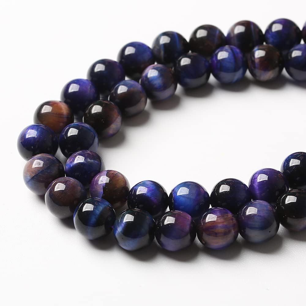 32pcs 12mm Natural Starry Sky Purple Tiger Eye Stone Beads Gemstone Round Loose Beads for Jewelry Making DIY Bracelet,Necklace