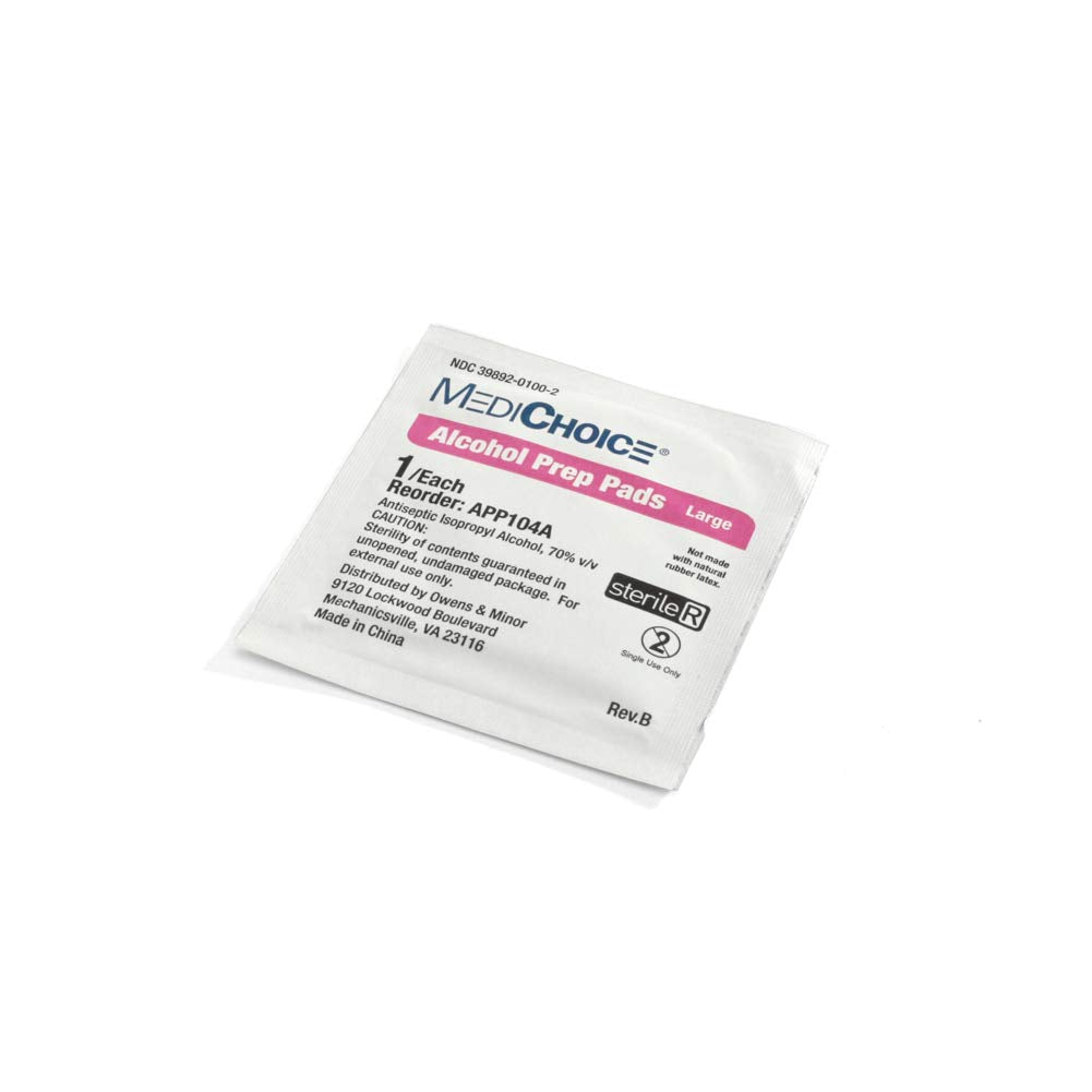 MediChoice Alcohol Prep Pads, 2-Ply Sterile, 7% Isopropyl Alcohol, Large, 1.75x3.5 Inch, 1314APP104A (Case of 1000)