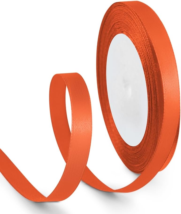 3/8 Inch 25 Yards Satin Ribbon Autumn Orange, Solid Color Fabric Ribbon for Gift Wrapping, Wedding, Polyester Gift Ribbon for Birthday Party Decoration, Craft, Hair, Floral, Sewing