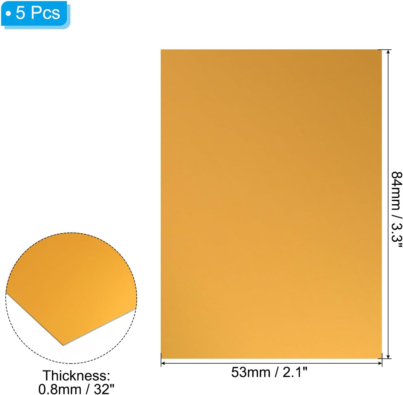 PATIKIL 3.3x2.1x1/32inch Anodized Aluminum Sheet, 5Pcs Metal Rectangle Aluminum Plate 0.8mm Thick Engraving Blanks for Laser Engraving DIY Decorative Crafting Home Decoration, Yellow