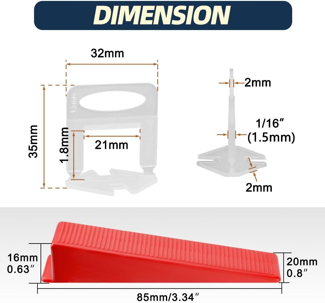 Tile Leveling System with Plier and Rubber Mallet, 1500 Pcs Tile Spacers Clips 200 Pcs Reusable Wedges, Leveler Tool Set for DIY Professional Ceramic Tile and Stone Installation (1/16 Inch)