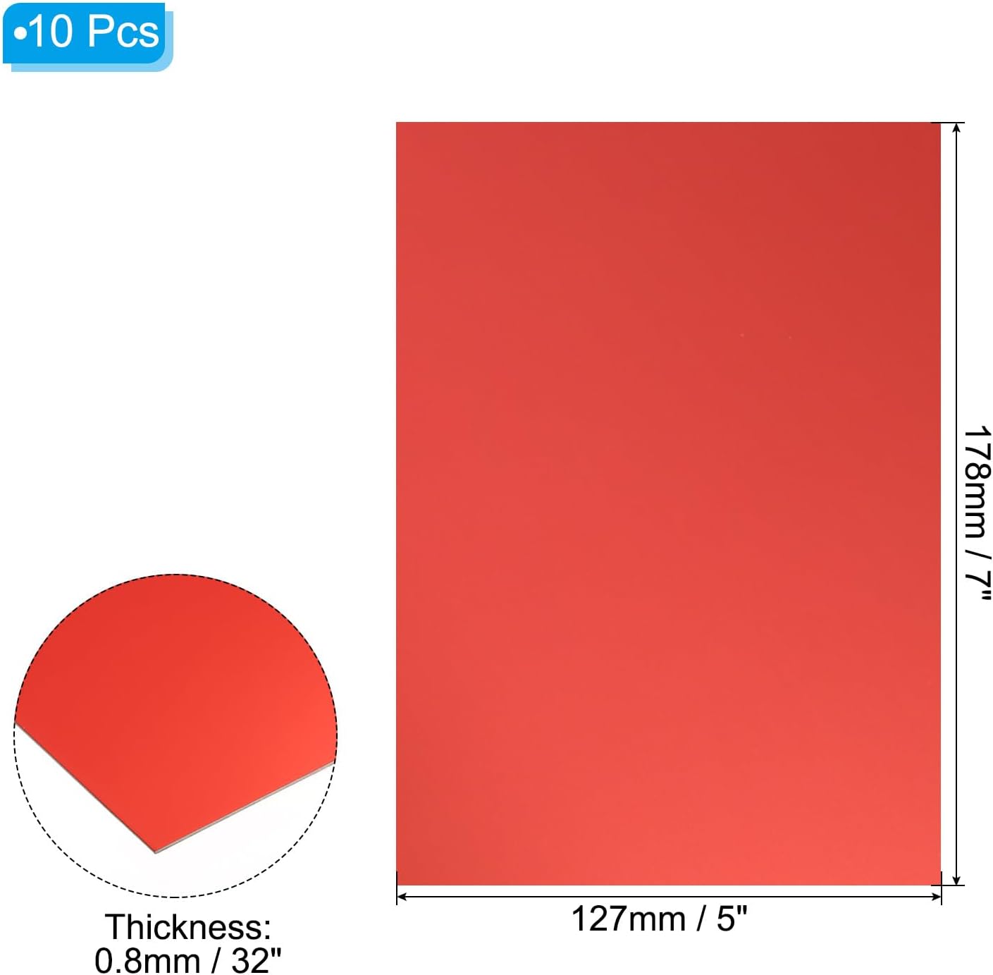 PATIKIL 7x5x1/32inch Anodized Aluminum Sheet, 10Pcs Metal Rectangle Aluminum Plate 0.8mm Thick Engraving Blanks for Laser Engraving DIY Decorative Crafting Home Decoration, Red