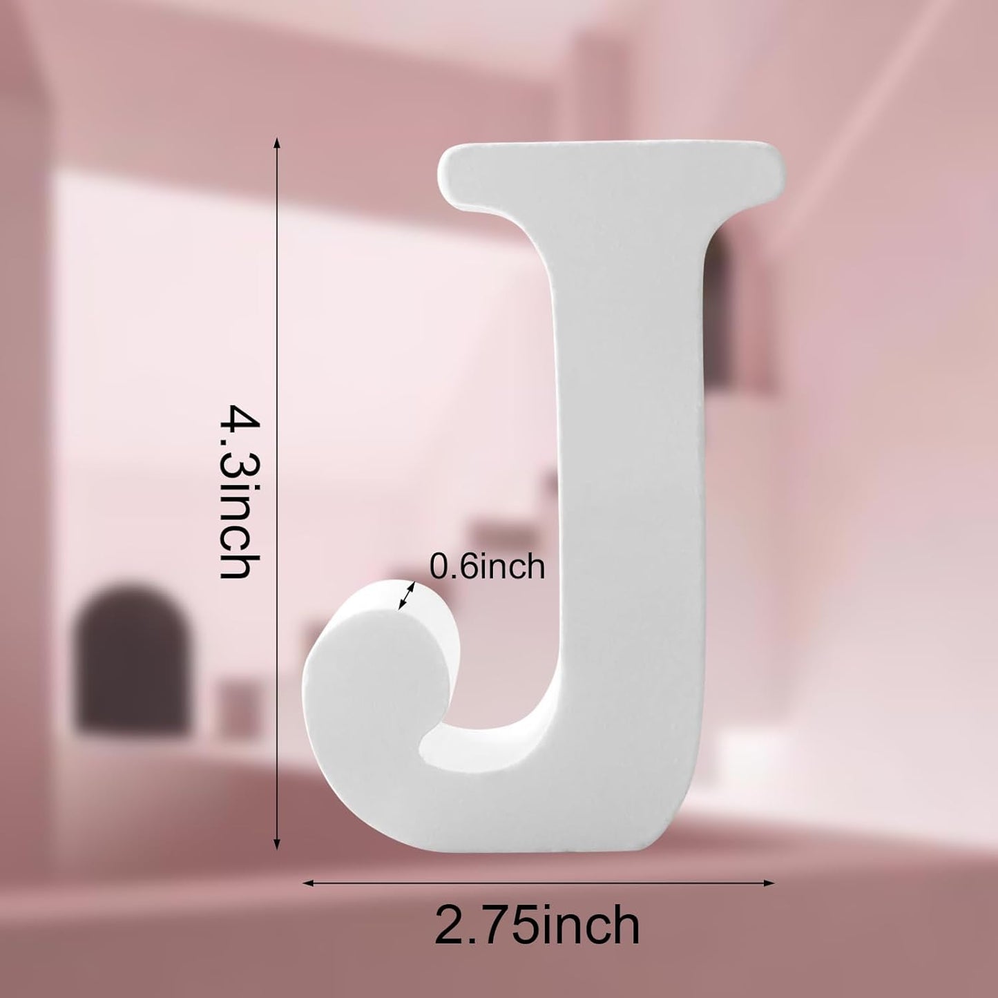 Wood Letters 4.3 Inch, White Unfinished Wood Letters for Graft, Wooden Letters for Wall Decor, Standing Letters for Bedroom, Home, Birthday, Party, DIY Graft (J)