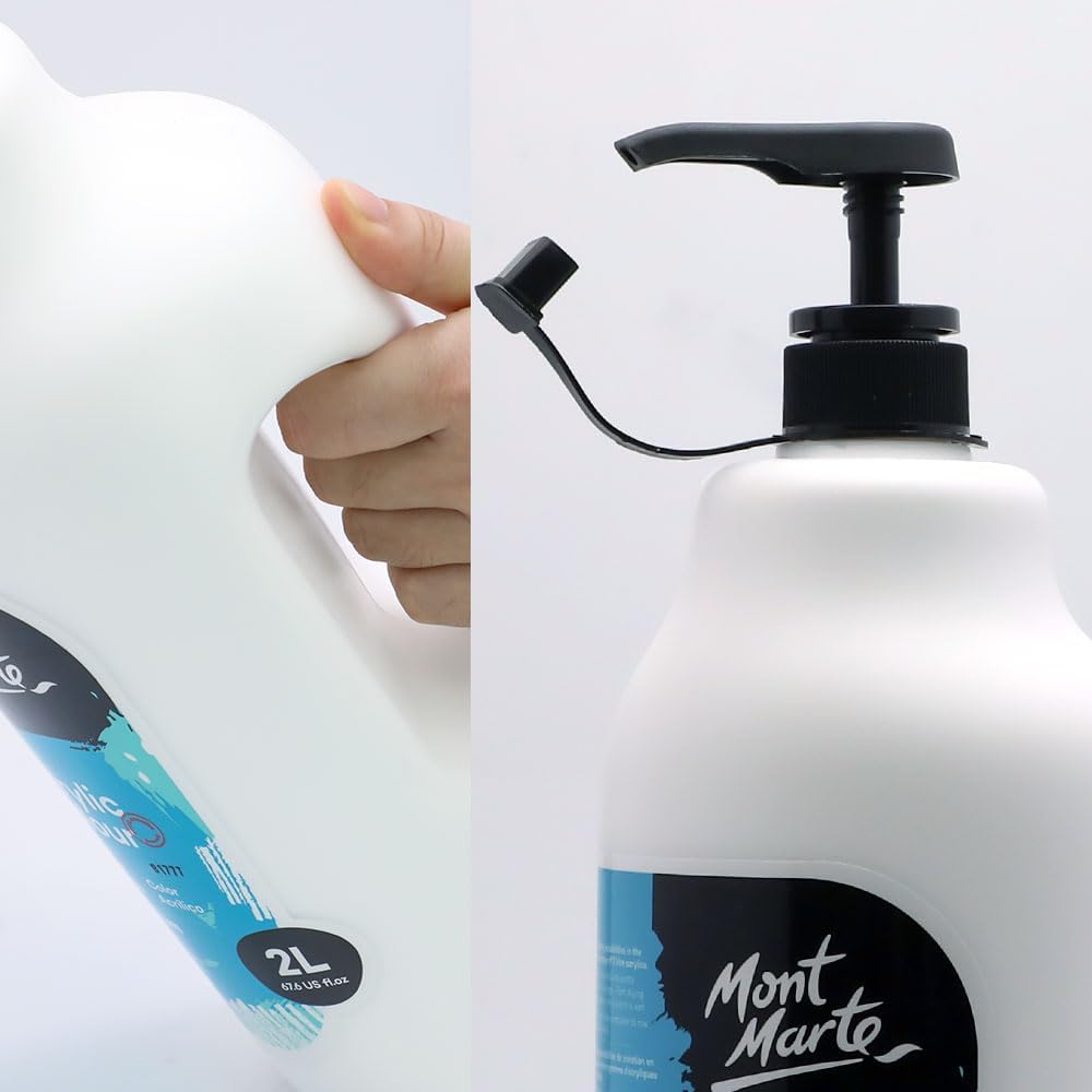 Mont Marte Discovery School Acrylic Paint, Titanium White, 1/2 Gallon (2 Liter).2 Pack Ideal for Students and Artists. Excellent Coverage and Fast Drying. Pump Lid Included.