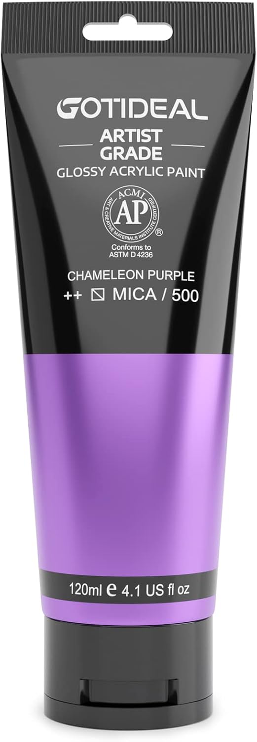 GOTIDEAL Iridescent Acrylic Paint Chameleon Purple Tubes(120ml, 4.1 oz) Non Toxic Non Fading,Rich Pigments for Painters, Adults & Kids, Ideal for Canvas Wood Clay Fabric Ceramic Craft Supplies
