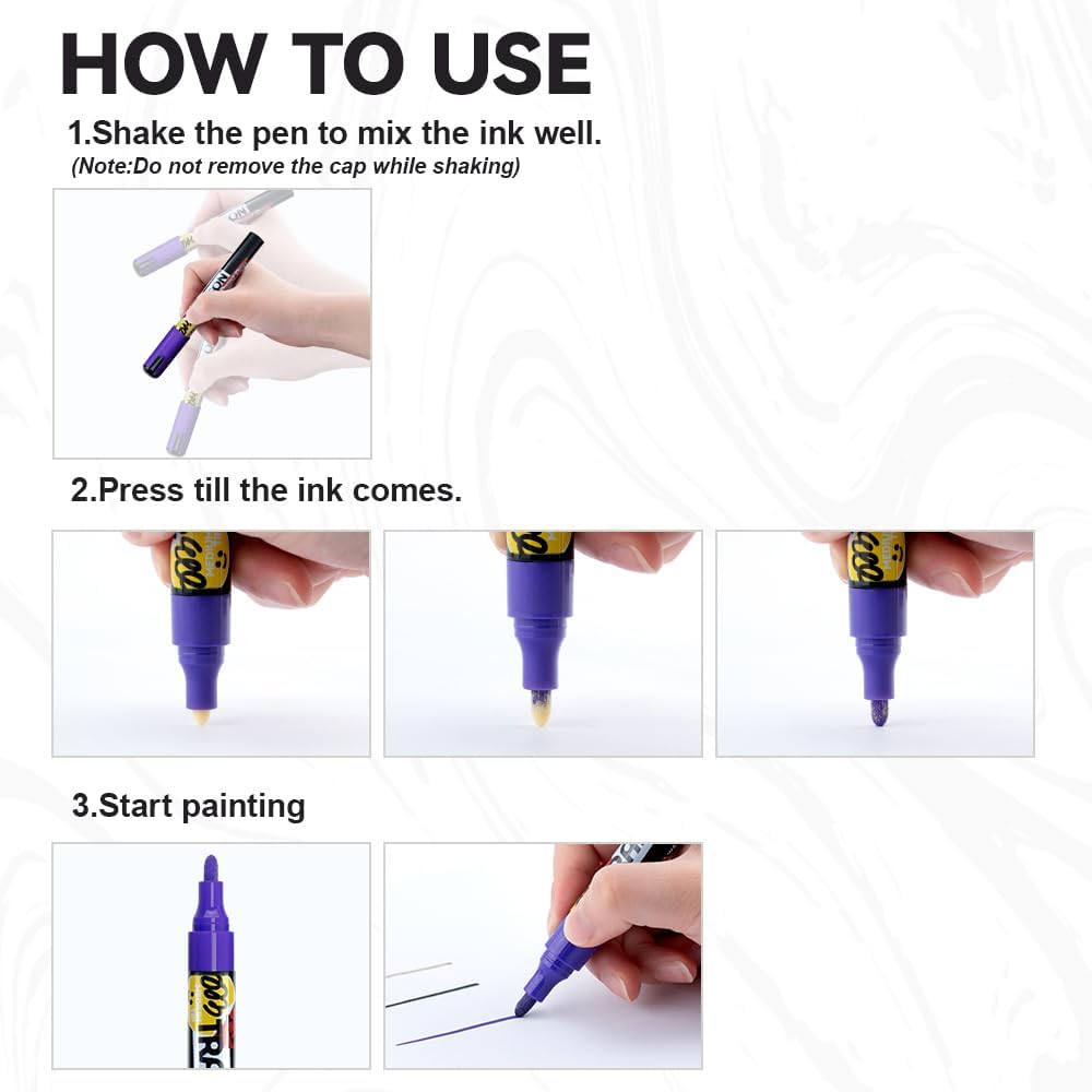 TRANSON 12 Colors Permanent Paint Markers for Fabric Rock Craft Diy Painting Medium Tip Oil Based Waterproof