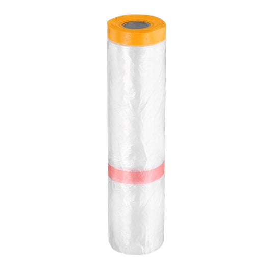 HARFINGTON Pre-Taped Masking Film 157.5" x65.6ft Double Adhesive Tape and Drape Painters Plastic Drop Cloth Film with Tape Plastic Sheeting for Automotive Painting Covering
