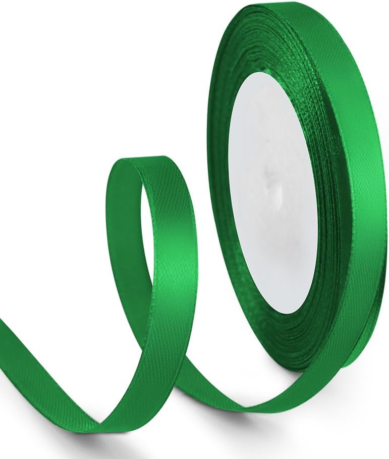 3/8 Inch 25 Yards Satin Ribbon Green, Solid Color Fabric Ribbon for Gift Wrapping, Wedding, Polyester Gift Ribbon for Birthday Party Decoration, Craft, Hair, Floral, Sewing