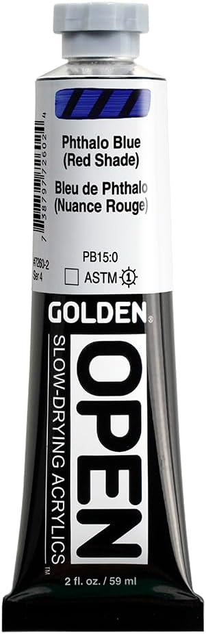 OPEN Slow-Drying Acrylics by GOLDEN, Phthalo Blue/R.S., 2 fl oz. tube, Professional Acrylic Paint, Transparent