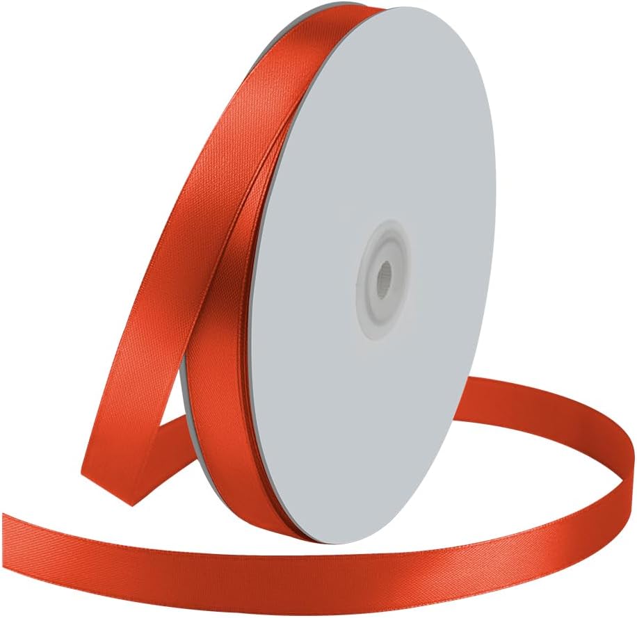 5/8" Wide x 100 Yards Single Face Polyester Satin Ribbon, Satin Ribbon for Crafts, Gift, Hair Bows, Wedding Party Decoration, Bow Making & Other Projects (Autumn Orange)