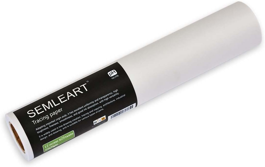 SEMLEART Artit's Tracing Paper roll,32lb/50gsm,12 inch x 25 Yard,Translucent Tracing Paper for Pencil, Marker and Ink - Trace Images, Sketching,Drawing