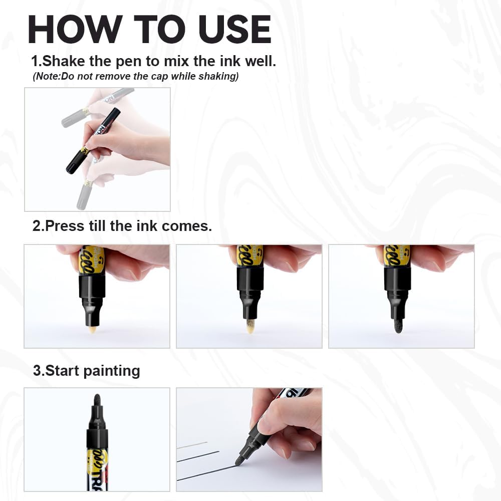 TRANSON 2 Black and 2 White Permanent Paint Markers for Fabric Rock Craft Diy Painting Medium Tip Oil Based Waterproof