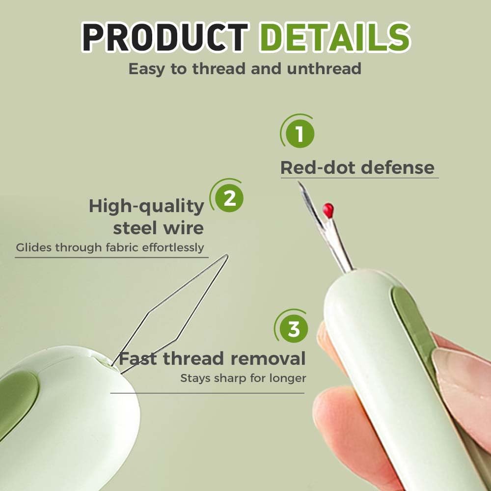 2 in 1 Needle Threader Seam Ripper, Upgraded Sewing Kit Tool for Needle Threading and Seam Removal, Quilting Stitching Supplies for Elderly and Sewing Enthusiasts (White)