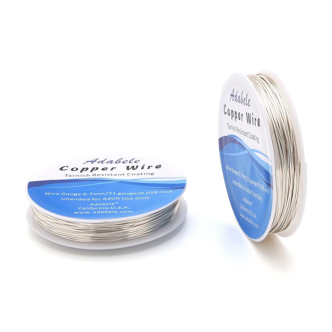 Adabele 82 Feet Premium Tarnish Resistant Round Jewelry Wire Copper Beading Wire Spool Bulk (0.7mm/21 Gauge) Sterling Silver Plated for DIY Craft Jewelry Making BF285-7