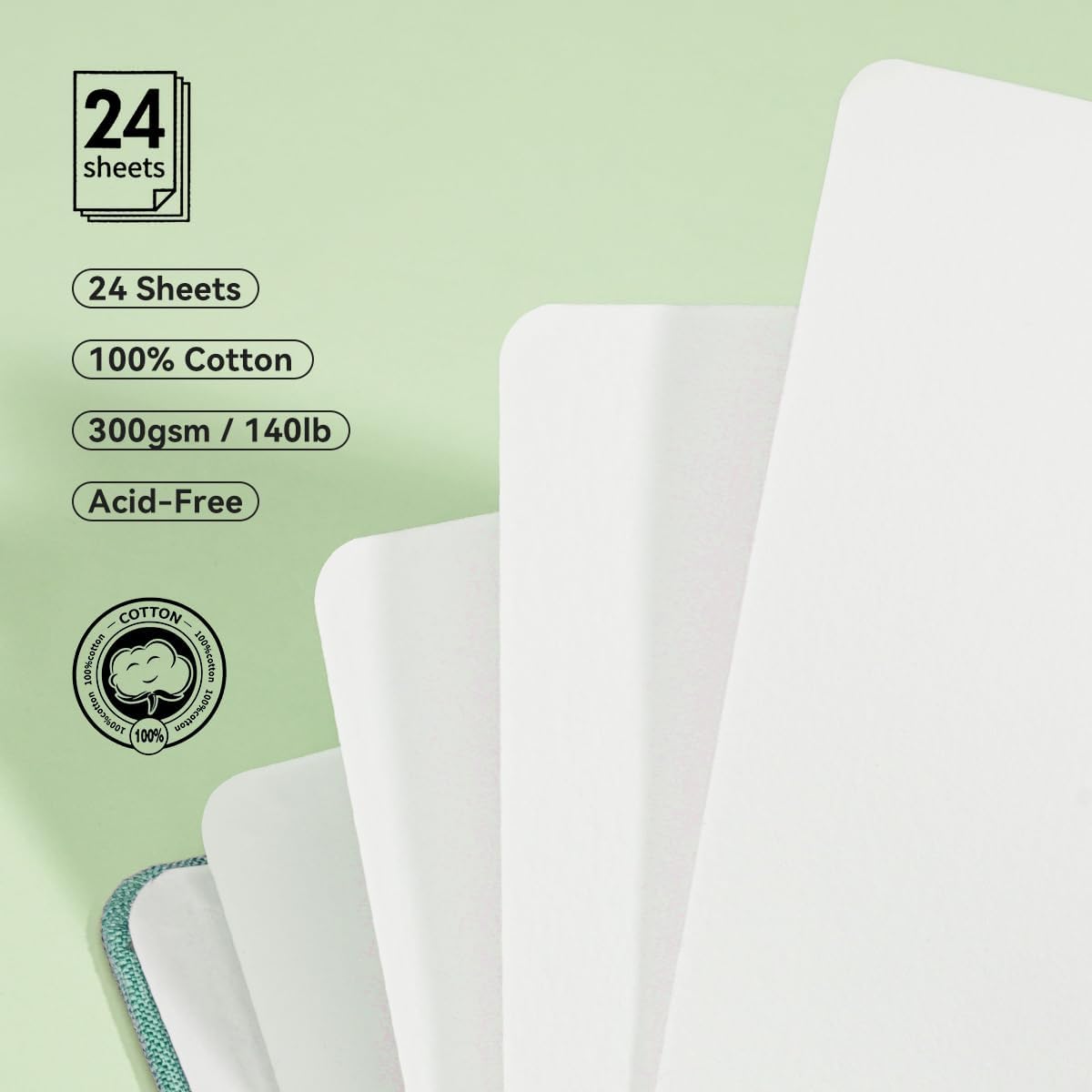 Lightwish Square Watercolor Journal,100% Cotton,300gsm/140lb,Acid-Free,24 Sheets Cold Press Watecolor Paper Sketchbook for Artists Adults Students,4.7 * 4.7 Inches