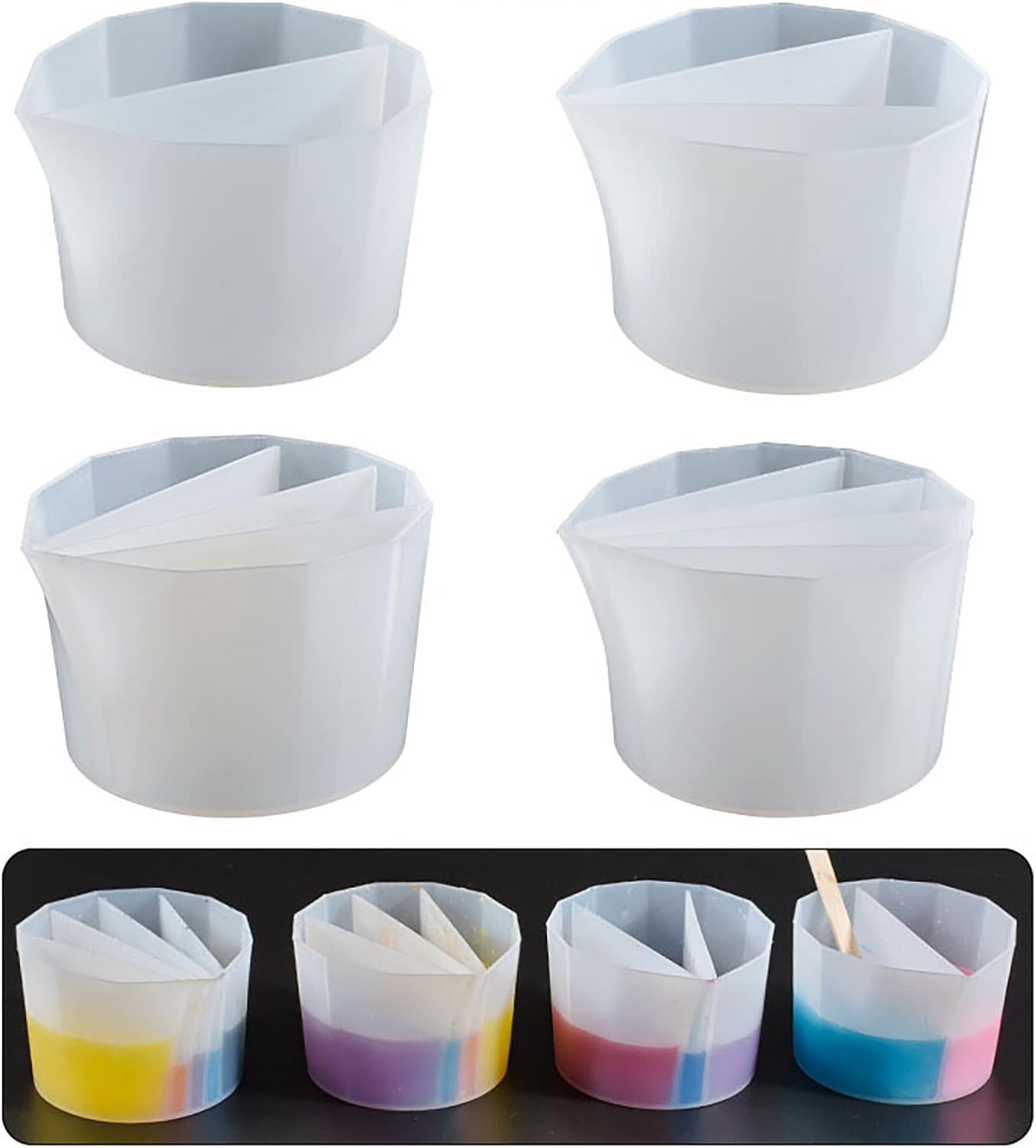 4pc Resin Split Cup Set - Silicone Portion Cups for Clay Mold, Candle Making & Craft Supplies - 3D Silicone Molds for Resin Casting