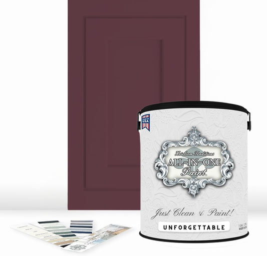 ALL-IN-ONE Paint, Durable cabinet and furniture paint. Built in primer and top coat, no sanding needed. Includes our 30 featured color card - Unforgettable, Gallon