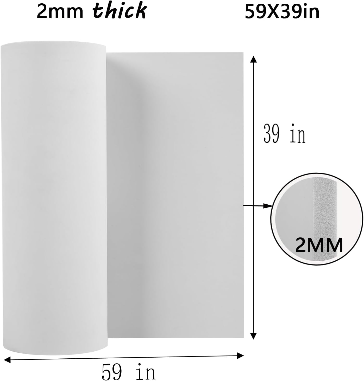 AMZQNART 2Pcs EVA Foam, Cosplay Foam Roll 2mm, 39 x 59in (16sqft×2) Suitable for Large Foam Cosplay Modeling, DIY Projects, Crafts, Ultra High Density 90 kg/m3. White