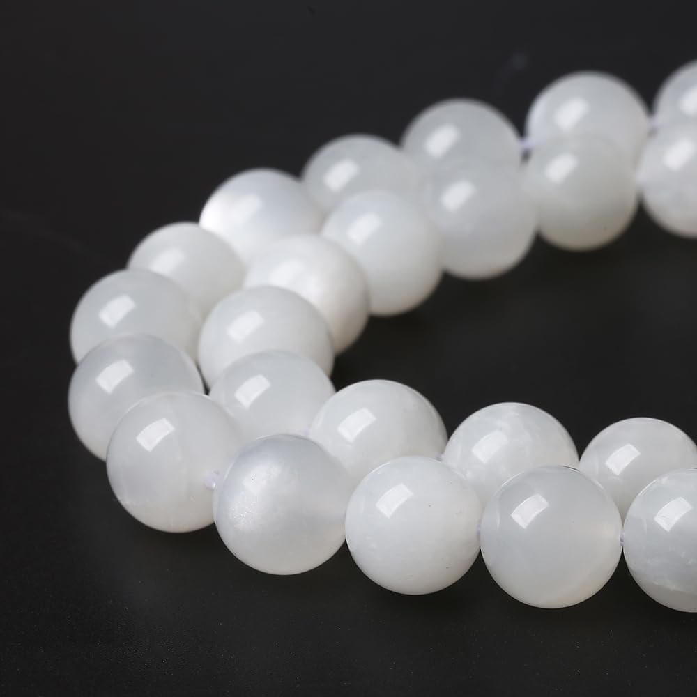 45pcs 8mm Natural White Moonstone Beads AAA Gemstone Round Loose Beads for Jewelry Making DIY Bracelets Necklaces Crystal Energy Healing Stone Beads 15" (8mm, White Moonstone)