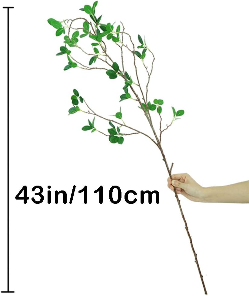 Ollain 43" Artificial Greenery Stems Plants Faux Leaf Green Eucalytus Branches Ficus Twig Fern Fake Green Bushes Shrubs for Home Party Wedding Decoration (4 Pack)