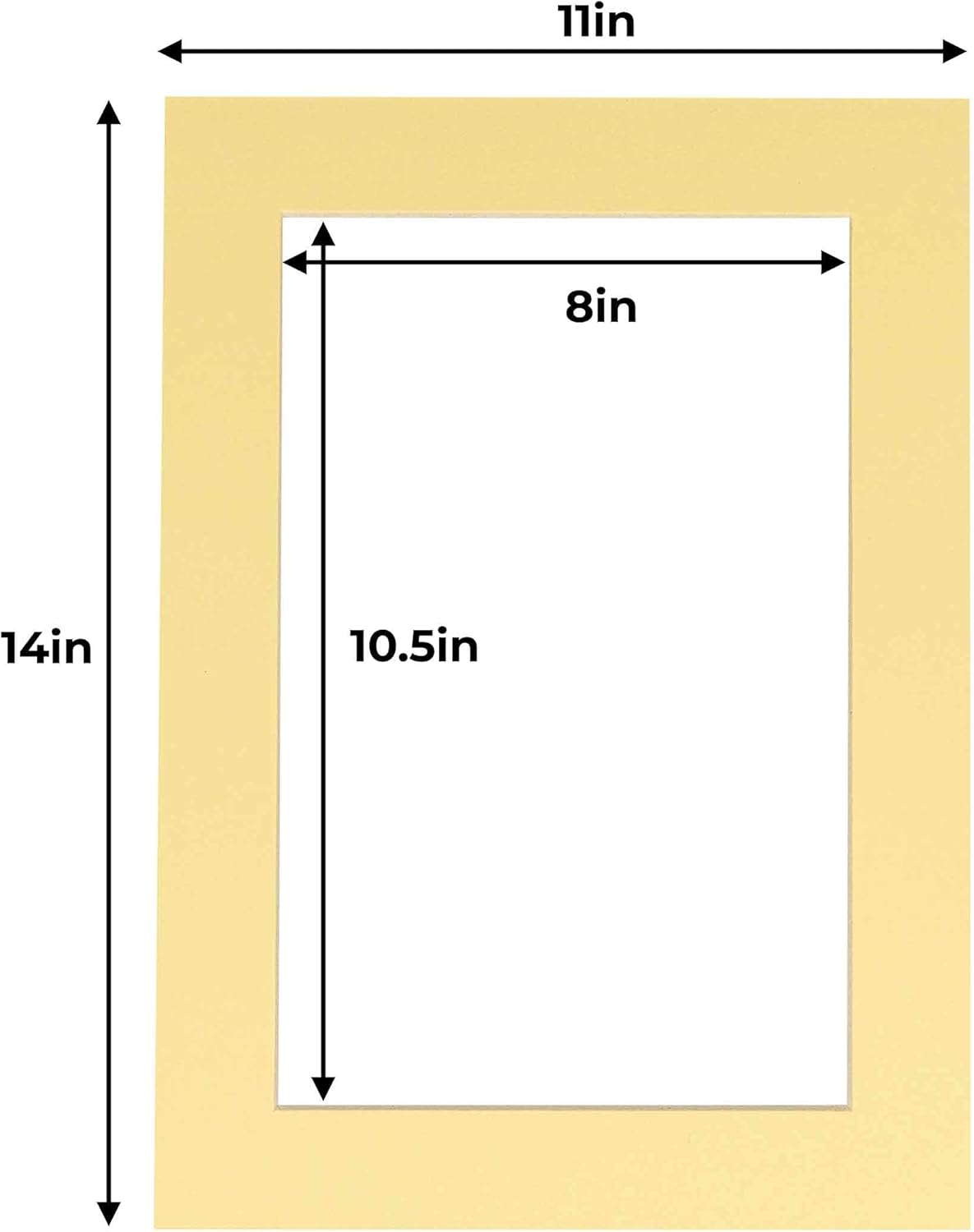 11x14 Mat for 8.5x11 Photo - Precut Soft Yellow Picture Matboard for Frames 11 x 14 Inches - Bevel Cut to Display Art 8.5 x 11 Inches - Acid Free Pack of 100 MATS with Backing Boards & Clear Bags