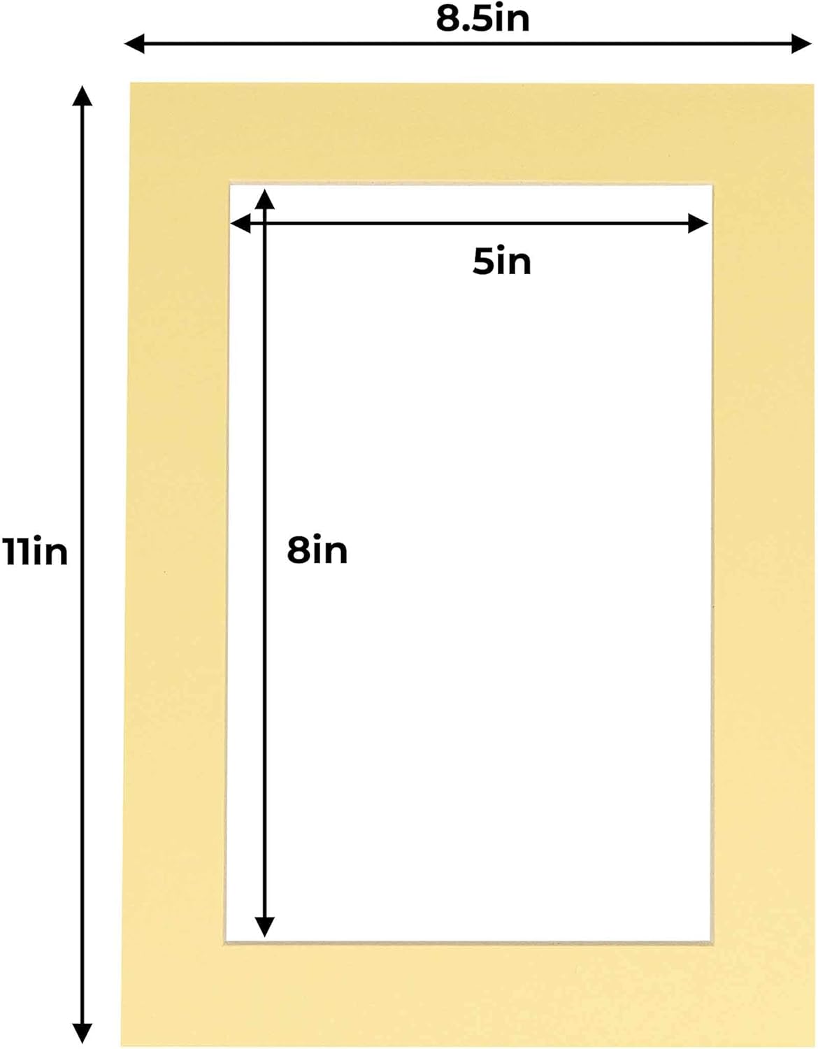 5.5x8.5 Mat for 8.5x11 Frame - Precut Mat Board Acid-Free Show Kit with Backing Board, and Clear Bags Soft Yellow 5.5x8.5 Photo Matte For a 8.5x11 Picture Frame Matboard for Framing, Pack of 25 Mats