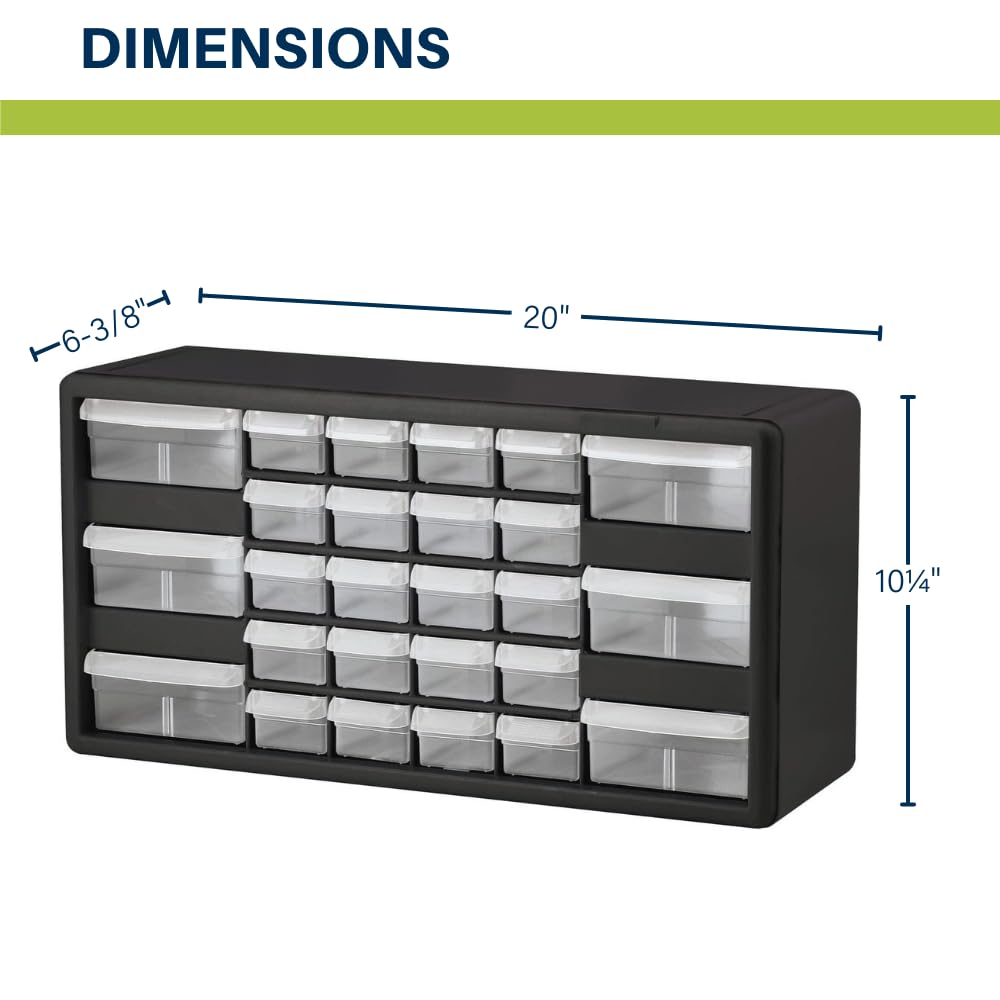 Akro-Mils 26-Drawer Plastic Drawer Storage Cabinet for Garage Organization, Bead Organizer, Building Bricks Storage, Teacher Toolbox, Makeup Organizer, 20-Inch W x 6-Inch D x 10-Inch H, 10126 Black