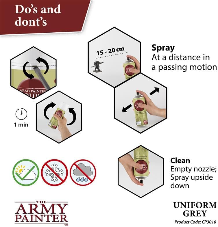 The Army Painter, Colour Primer: Uniform Grey, 400ml, 13.5oz - Acrylic Spray Undercoat for Miniature Painting - Spray Primer for Plastic Miniatures