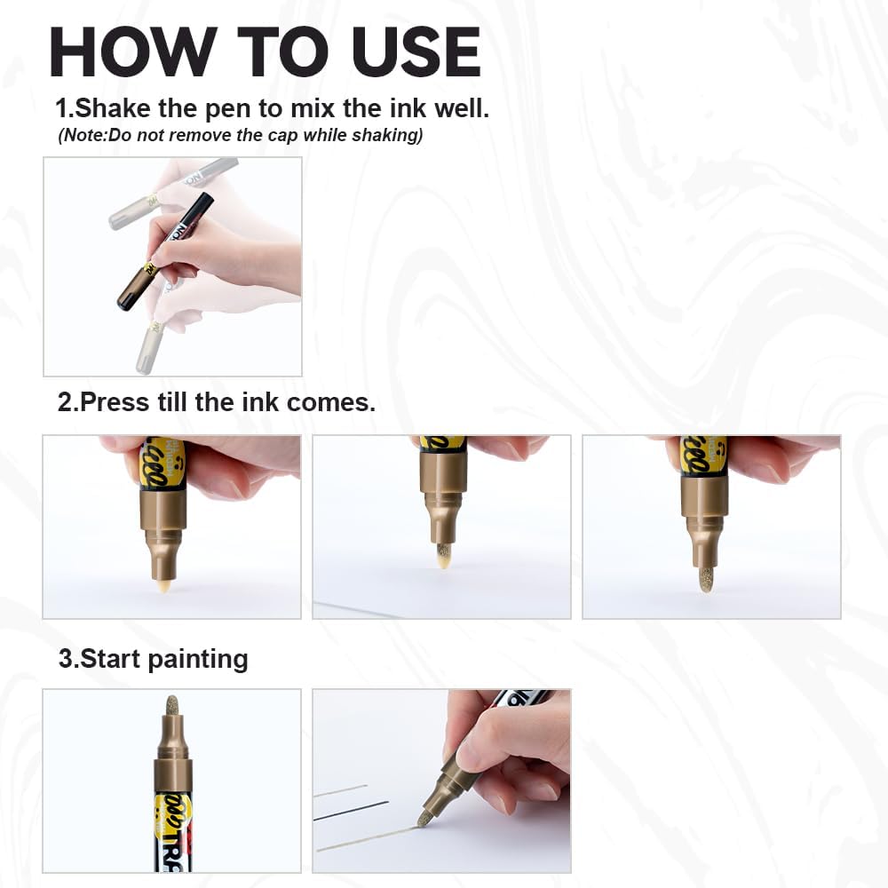 TRANSON 2 Gold Permanent Paint Markers for Fabric Rock Craft Diy Painting Medium Tip Oil Based Waterproof