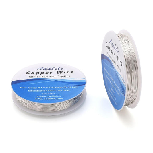 Adabele 295 Feet Premium Tarnish Resistant Round Jewelry Wire Copper Beading Wire Spool Bulk (0.5mm/24 Gauge) Sterling Silver Plated for DIY Craft Jewelry Making BF285-5
