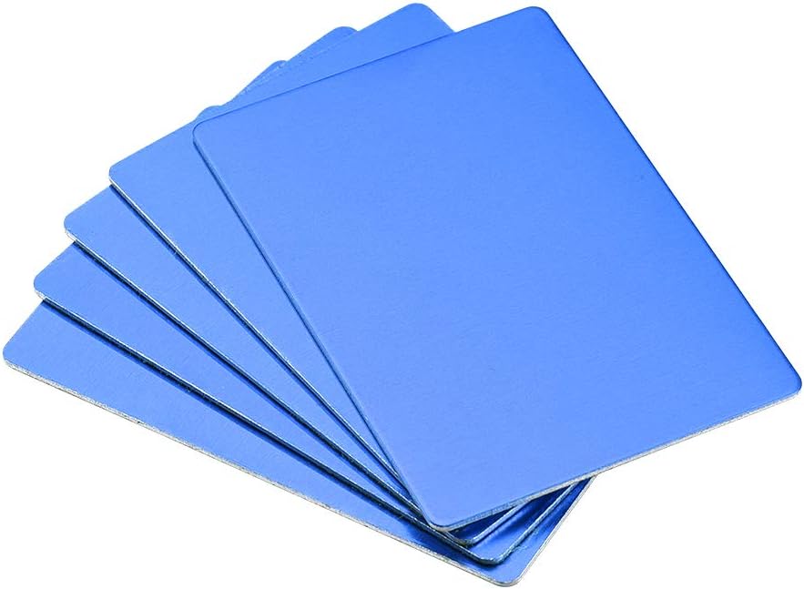 uxcell Blank Metal Card 80x50x0.8mm Anodized Aluminum Plate for DIY Laser Printing Engraving Blue 5 Pcs