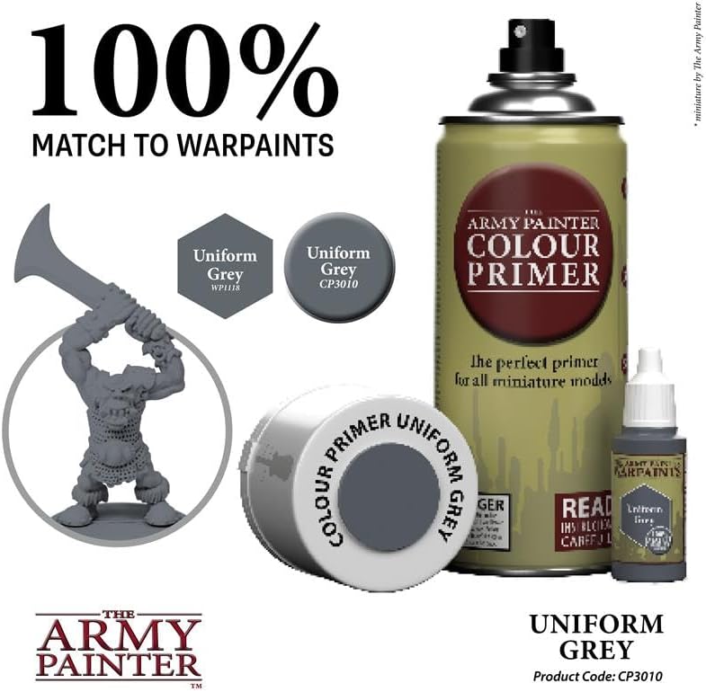 The Army Painter, Colour Primer: Uniform Grey, 400ml, 13.5oz - Acrylic Spray Undercoat for Miniature Painting - Spray Primer for Plastic Miniatures