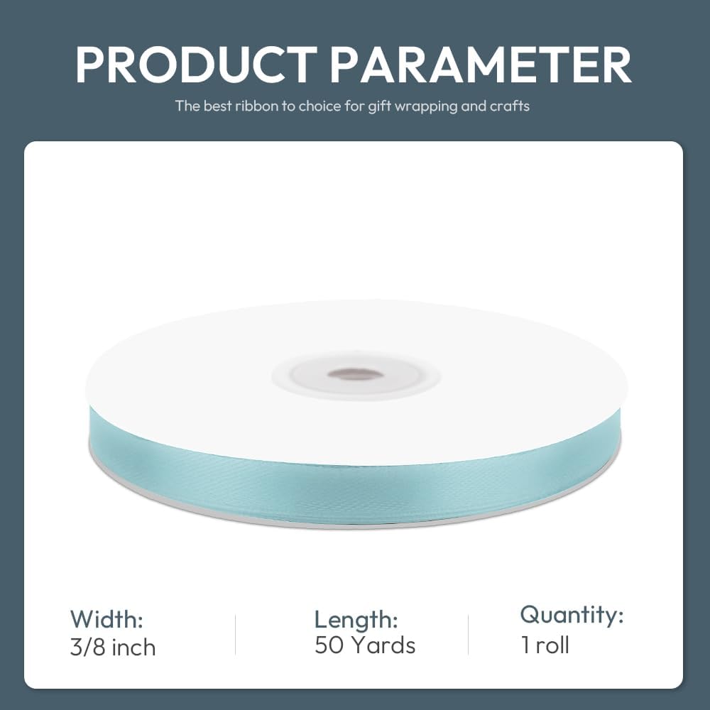 KMER LIFE 3/8" Wide x 50 Yards Baby Blue Polyester Satin Ribbon, Perfect for Wedding Decor, Crafts, Gift Wrapping & Other Projects