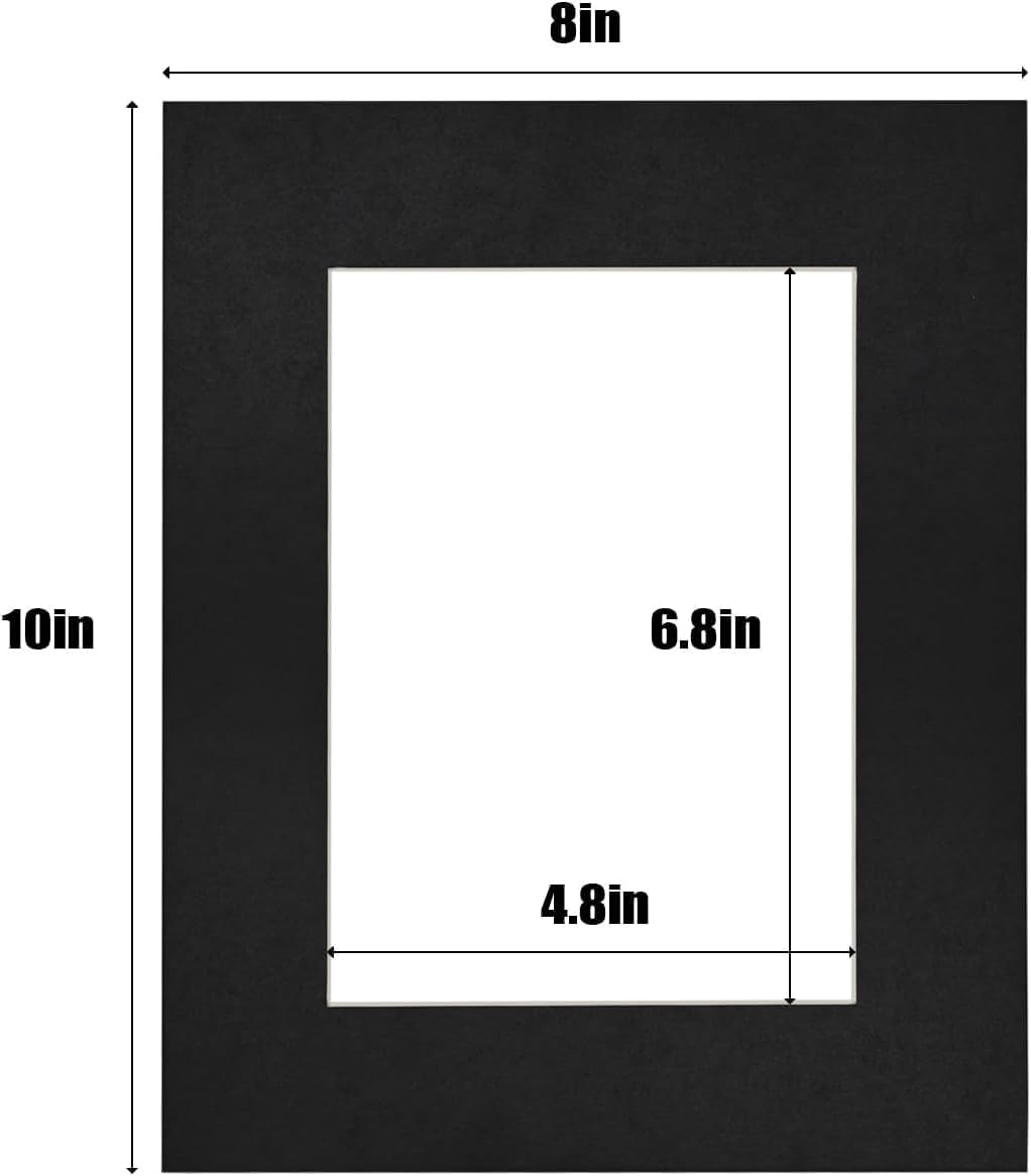 Egofine 8x10 Black Picture Mats Pack of 11, Frame Mattes for 5x7 Pictures, Acid Free, 1.2mm Thickness, with Core Bevel Cut