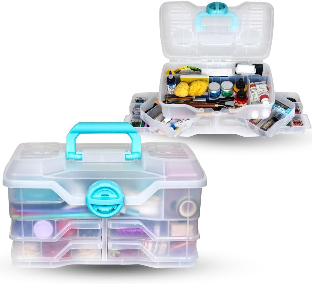 ArtBin Clear Plastic Organizer Small Parts Organizer - for DIY Arts & Crafts Storage Boxes & Organizers, Sewing Storage - Storage Box with Compartments, Project Box - Medium (4 Pivot Trays) 6943PB