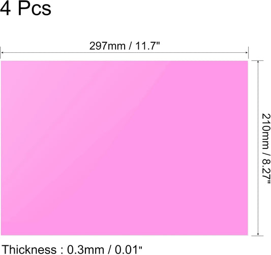 uxcell 4Pcs A4 Gel Light Lighting Filter Overlay Transparent Color Correction Plastic Vinyl PVC Sheets Photography Television Pink,0.3mm