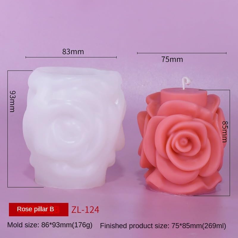 Rose Pillar Candle Silicone Mold Handmade Valentine's Day Mother's Day Flower Bouquet Soap Gypsum Resin Molds Wedding Decor Crafts Gifts (2)