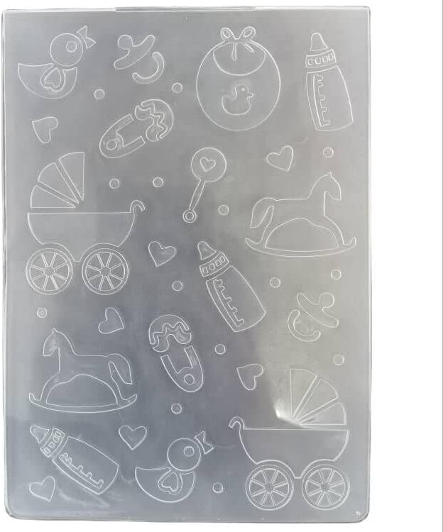 NZJ Baby Footprint Trolley Happy Birthday Shower Plastic Embossing Folders for Card Making Scrapbooking and Other Paper Crafts (1) Transparent