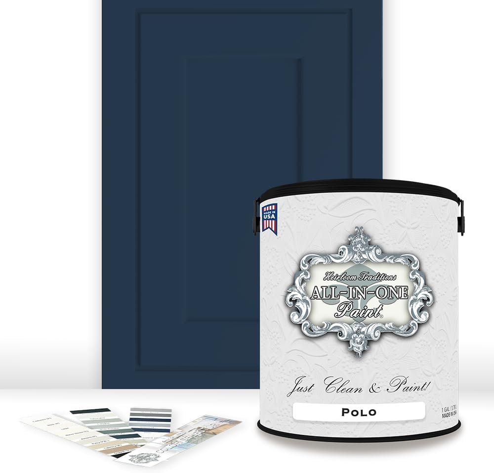 ALL-IN-ONE Paint, Durable cabinet and furniture paint. Built in primer and top coat, no sanding needed. Includes our 30 featured color card - Polo (dark navy), Gallon